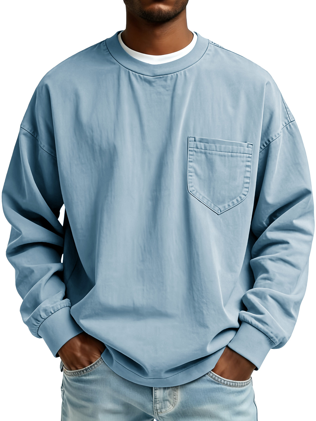 Men's Fashionable Retro Pleated Fabric Long-Sleeved Pocket Top