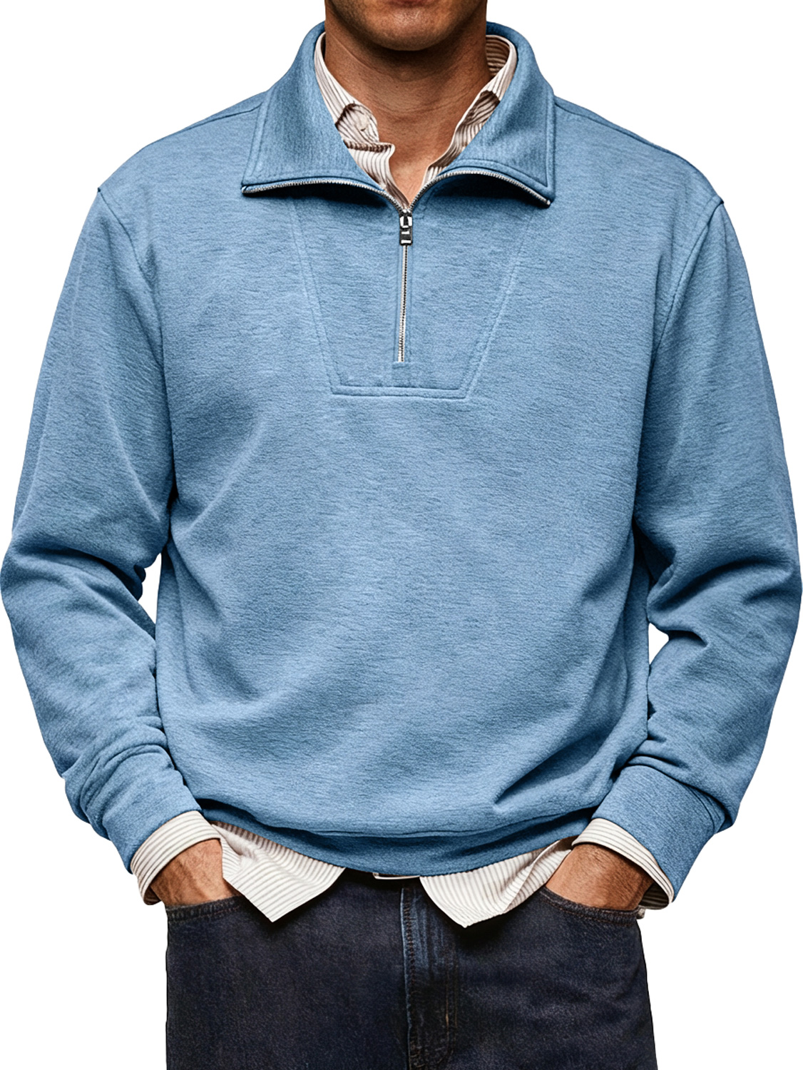 Men's Simple Comfortable Stand Collar Zipper Design Casual Thin Sweatshirt