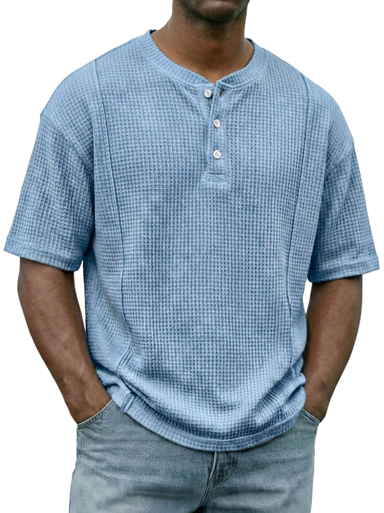 Men's Everyday Waffle-knit Deconstructed Casual Short-sleeved Henley Shirt