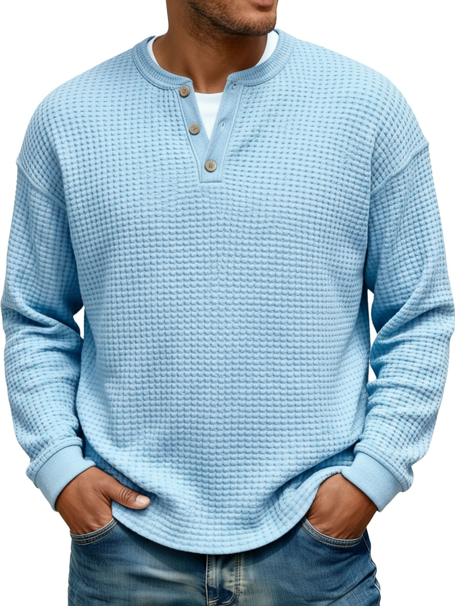 Men's Stylish Casual V-neck Long-sleeved Loose-fitting Henley