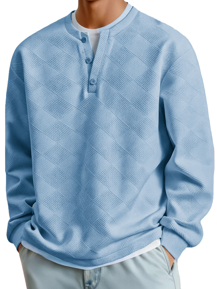 Men's Clothing Fashionable Casual Jacquard Fabric Long-sleeved Henry Shirt 