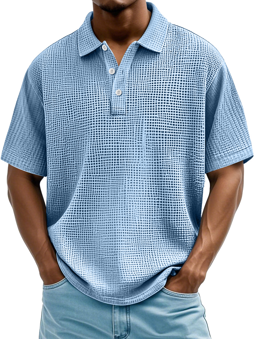 Men's Daily Casual Waffle Texture Solid Color Loose Short-sleeved Polo Shirt
