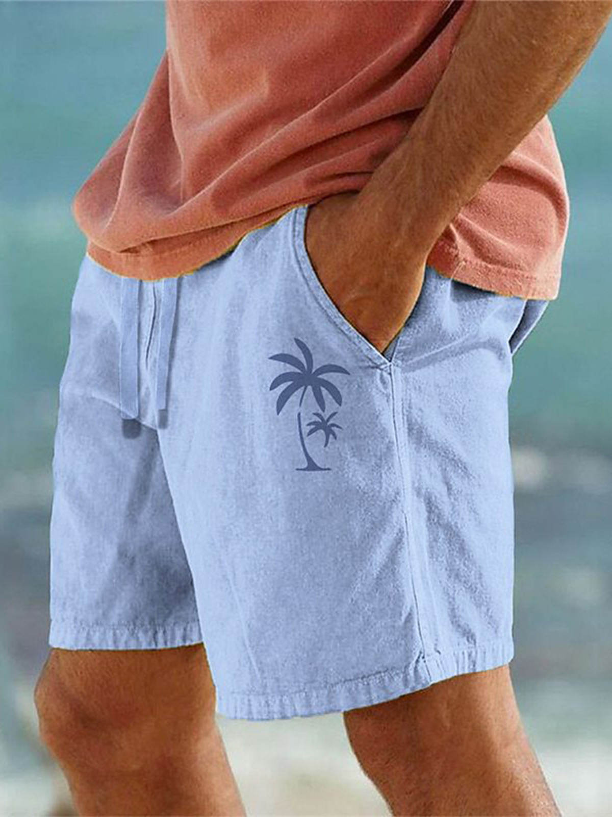 Men's Hawaiian Coconut Print Beach Shorts