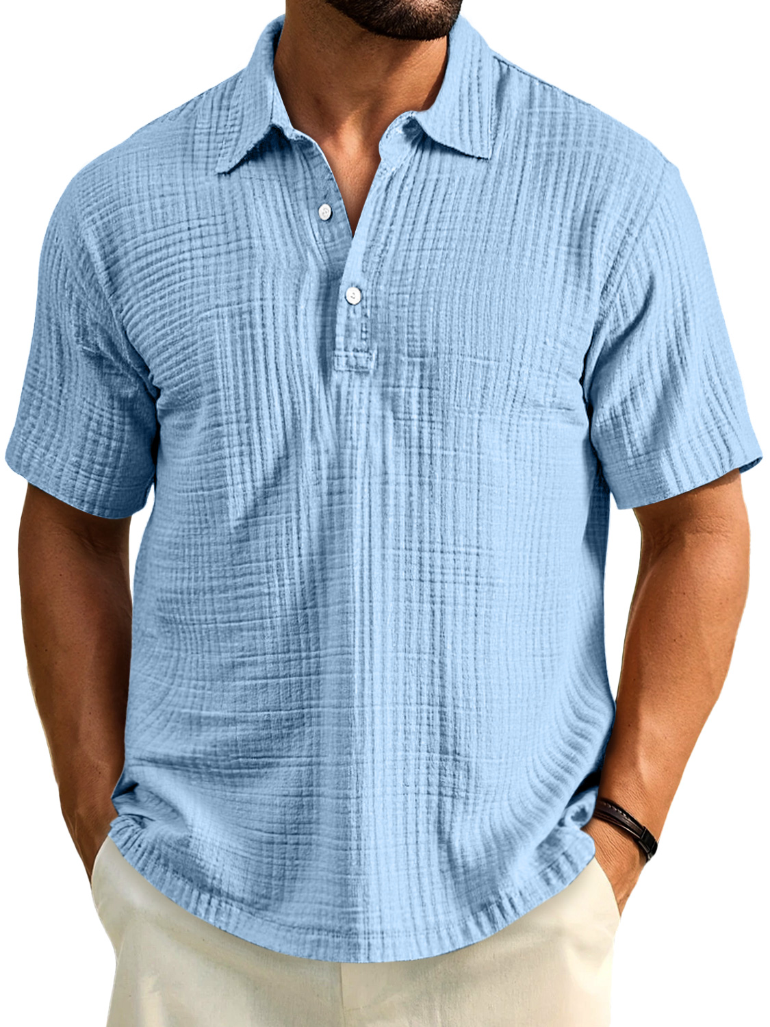 Men's Daily Casual Pleated Solid Color Short-sleeved Polo Shirt