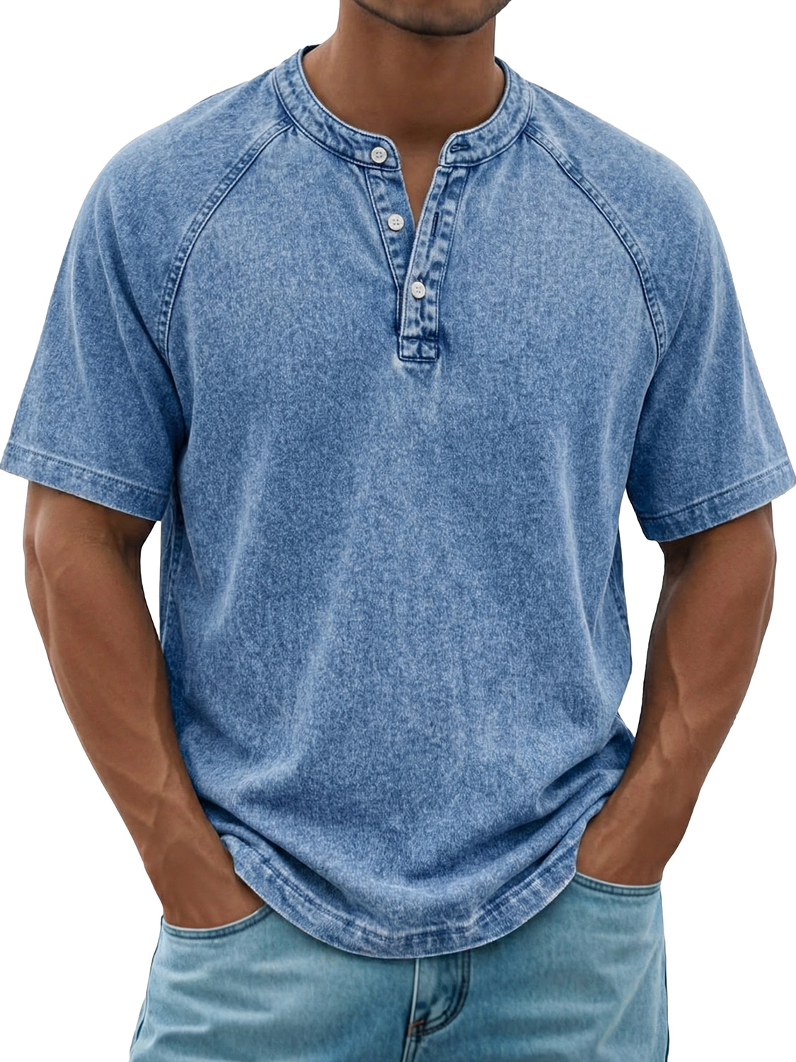 Men's Retro Raglan Casual Short-Sleeve Henley Shirt