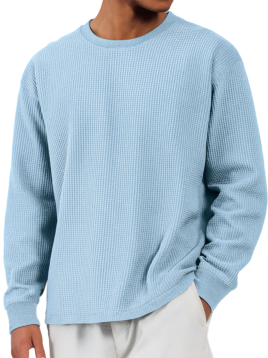 Men's Casual Waffle Crew Neck Comfortable Long Sleeve T-shirt