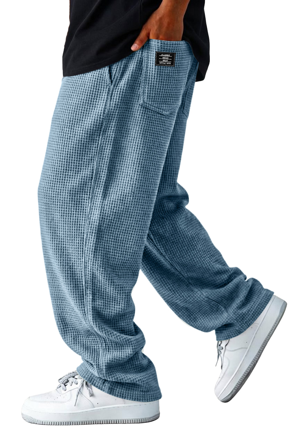 Men's Waffle-knit Casual Loose-fitting Trousers With Embroidered Logo