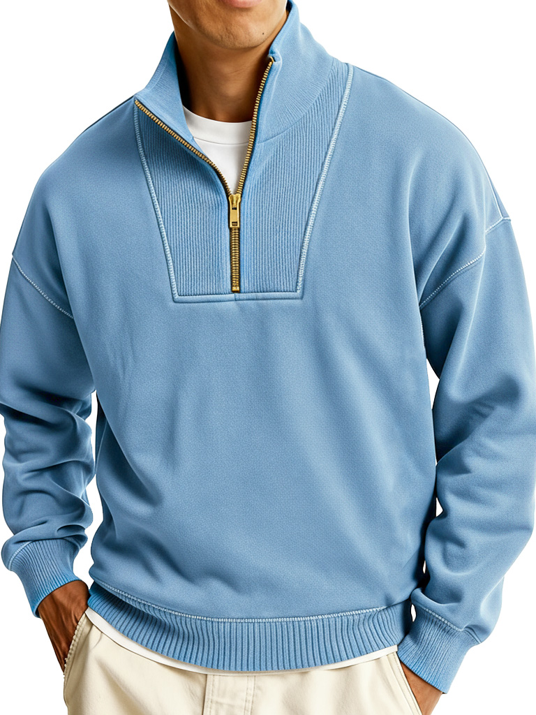 Men's Fashionable Sporty Casual Stand Collar Zipper Long-Sleeve Sweatshirt