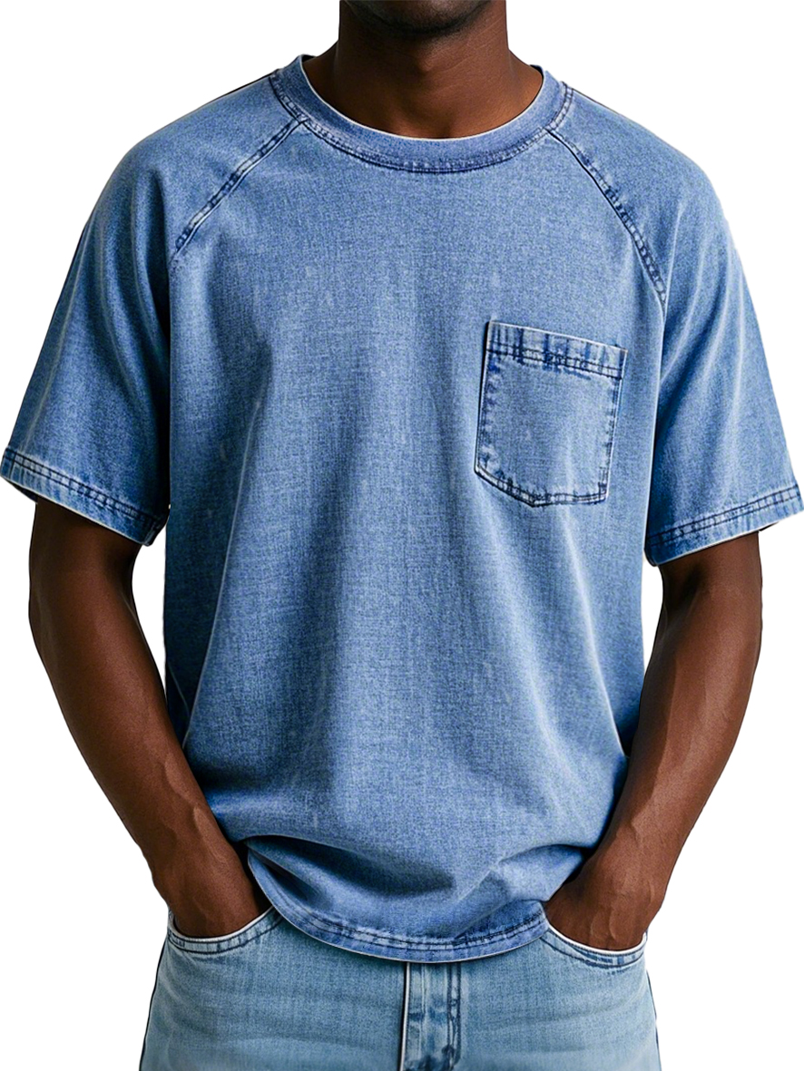Men's Fashion Retro Raglan Pocket Casual Short Sleeve T-shirt