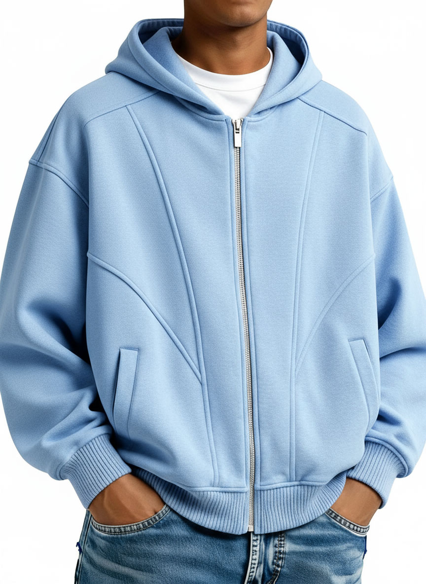  Men's Stylish Casual Loose-fitting Zippered Hooded Sweatshirt 