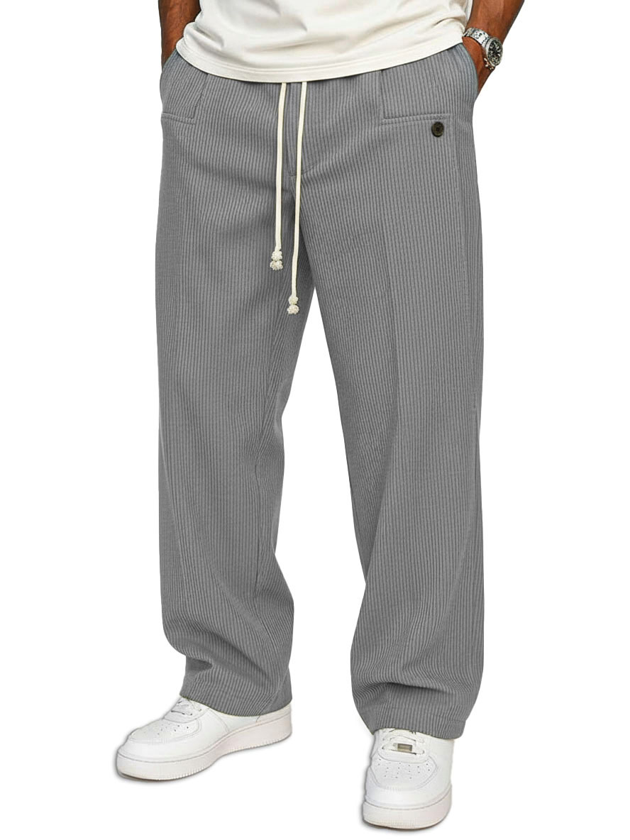Men's Stylish Casual Loose Elastic Waistband Pocket Trousers 