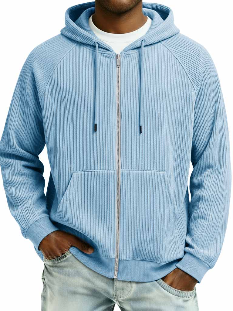 Men's Fashion Sporty Ribbed Fabric Raglan Sleeve Pocket Cardigan Jacket
