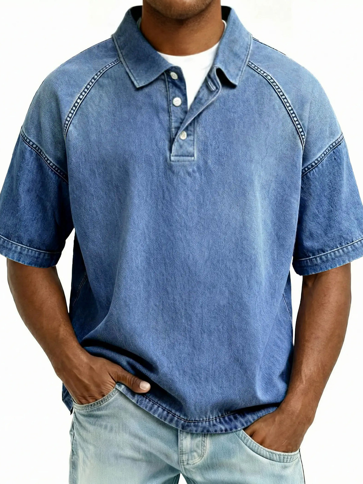 Men's Retro Distressed Raglan Short-Sleeve Polo Shirt