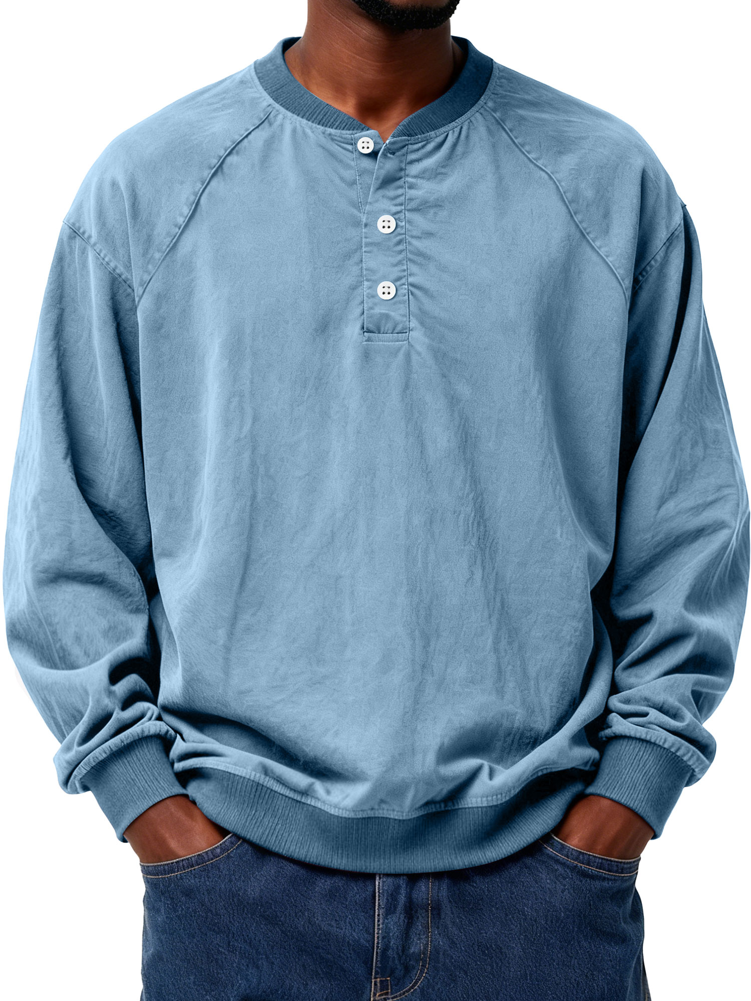 Men's Casual Patchwork Raglan Solid Color Workwear Henley Shirt