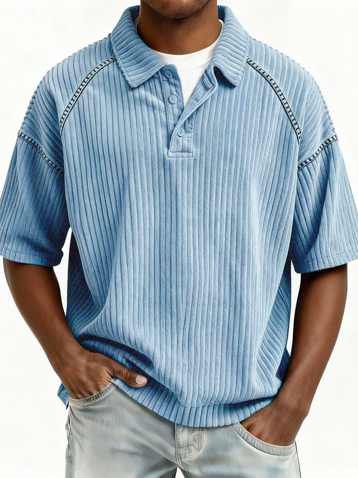  Stylish Casual Loose Lapel Pocket Short-sleeved Polo Shirt