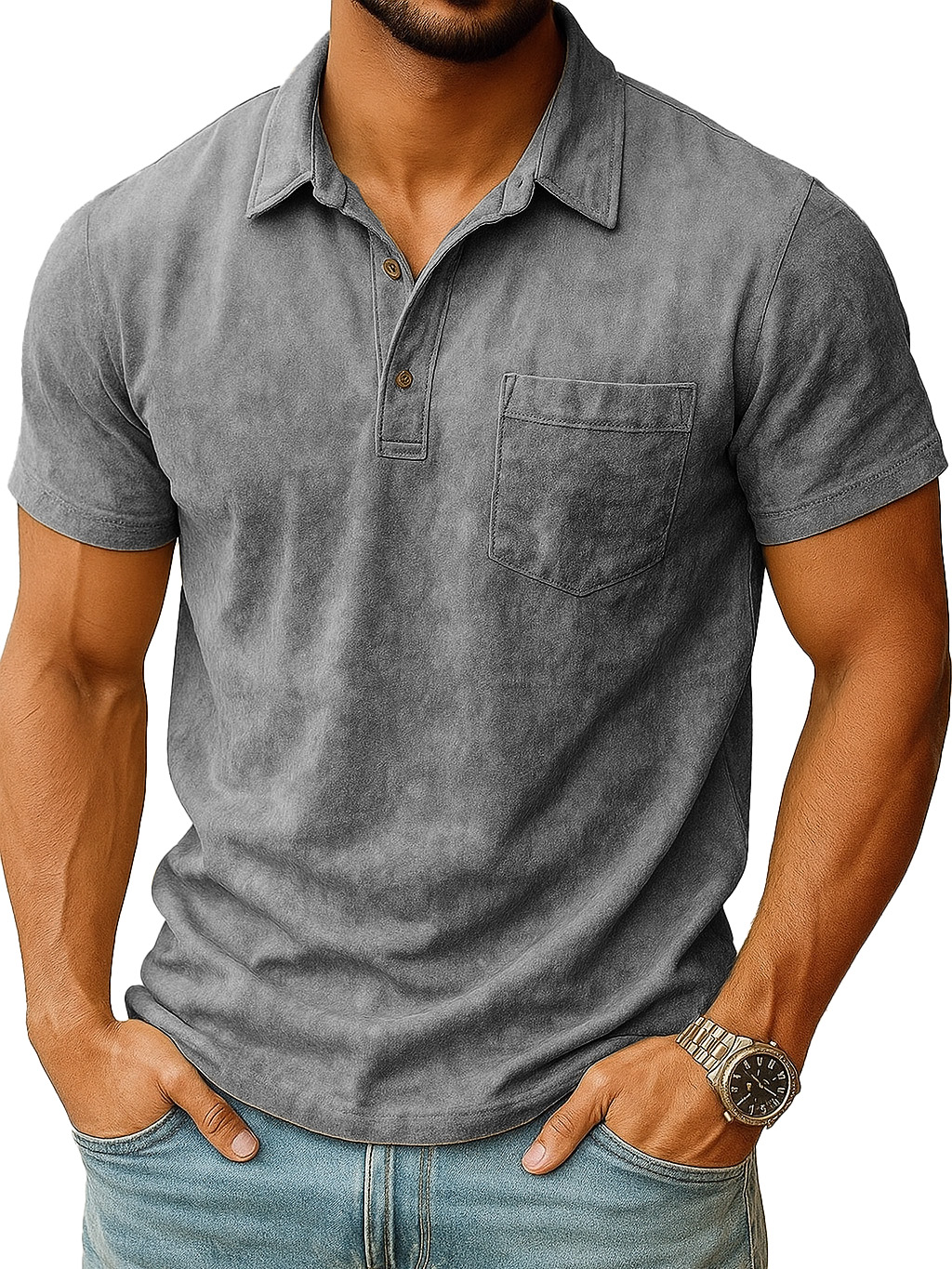  Men's Retro Outdoor Distressed Lapel Short-sleeved Pocket Polo Shirt 