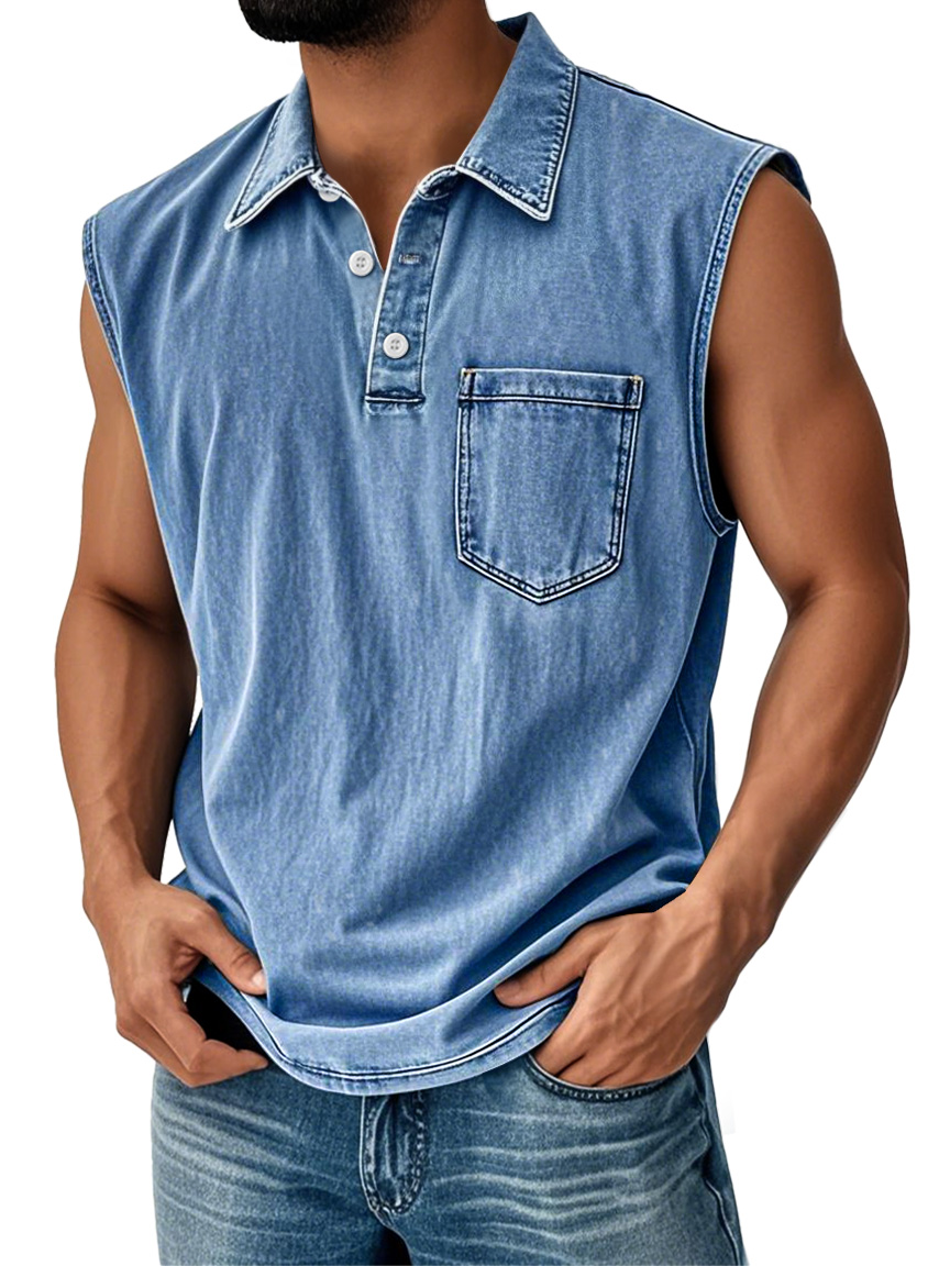 Men's Vintage Casual Lapel Button Pocket Solid Color Sleeveless Vest