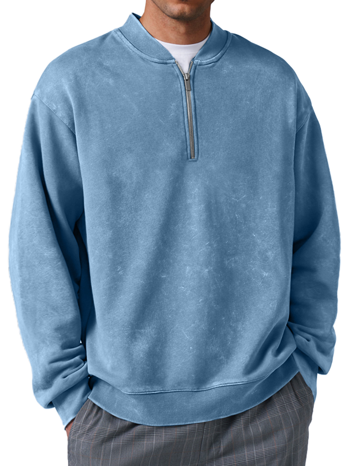 Men's Retro Everyday Baseball Collar Zipper Distressed Comfortable Sweatshirt