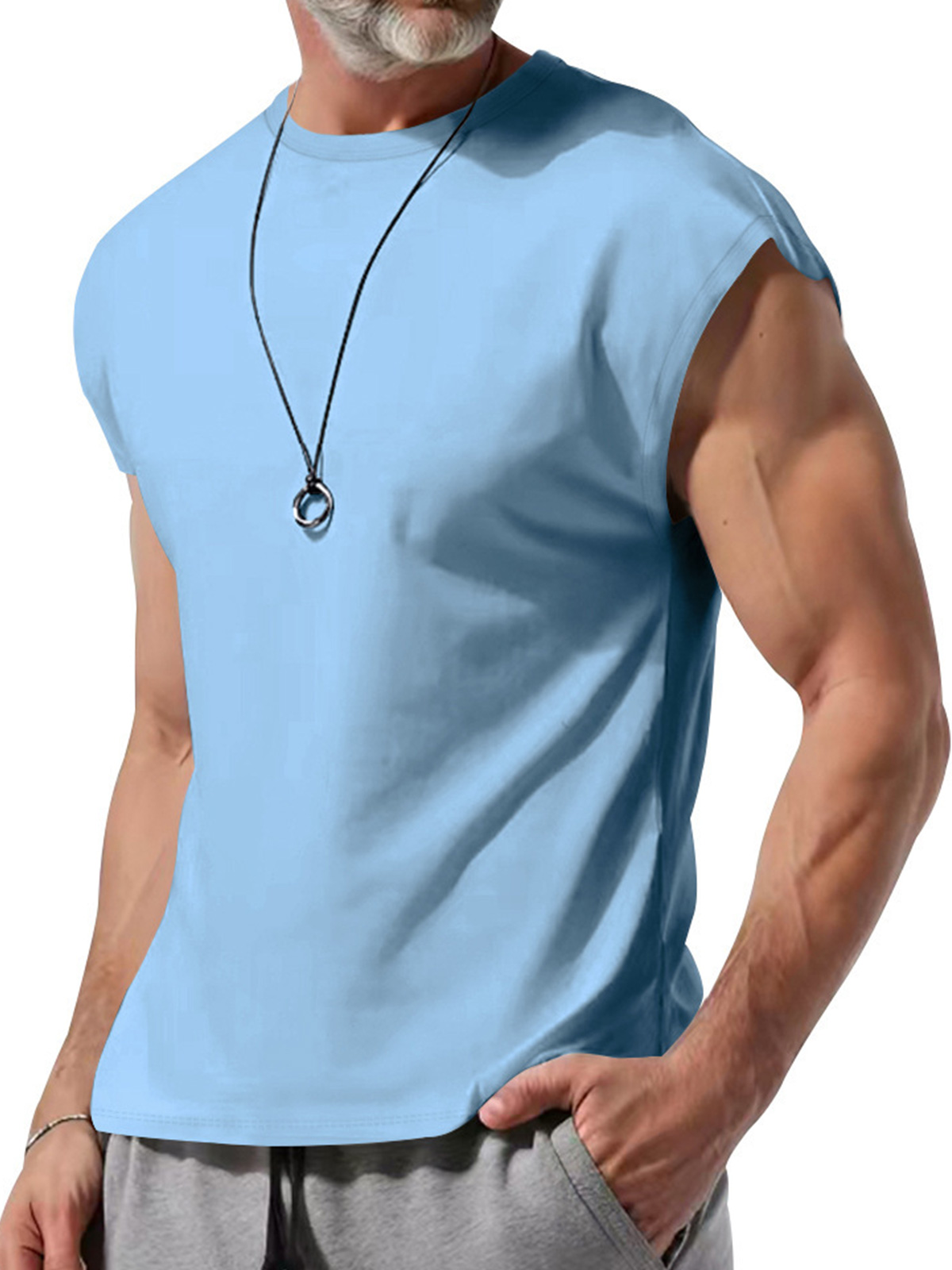 Men's Summer Round Neck Solid Color Sleeveless Tank Top T-Shirt