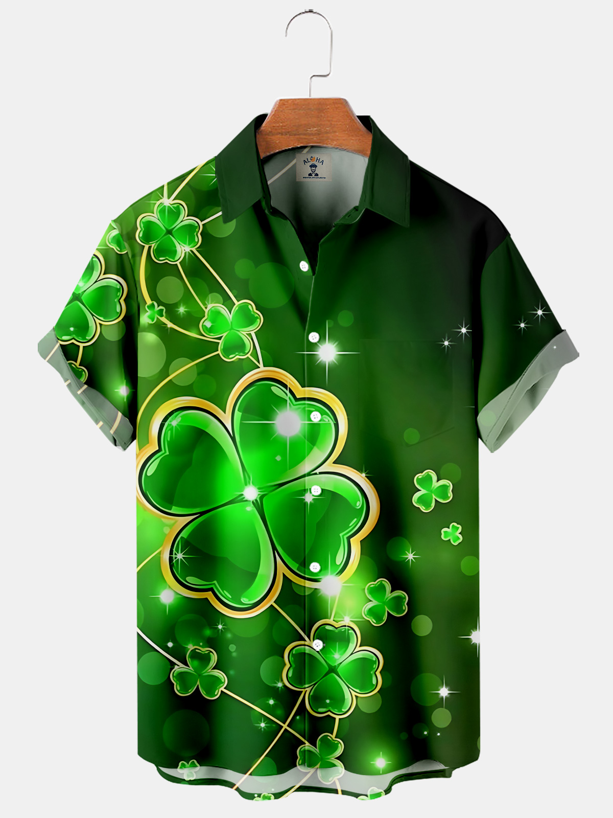 Men's St. Patrick's Day Line Clover Print Casual Short Sleeve Shirt