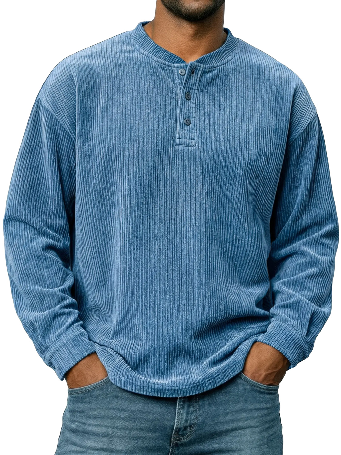 Men's Vintage Corduroy Casual Long-sleeved Henley Shirt