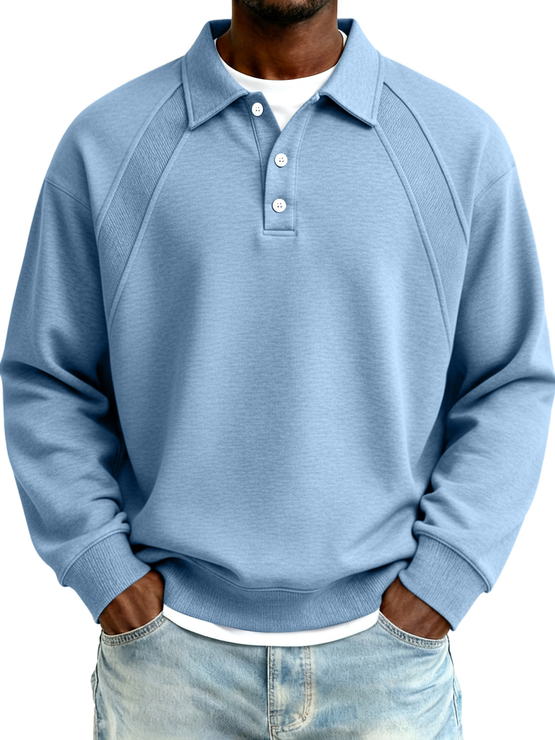 Men's Raglan-shoulder Patchwork Casual Polo Sweatshirt