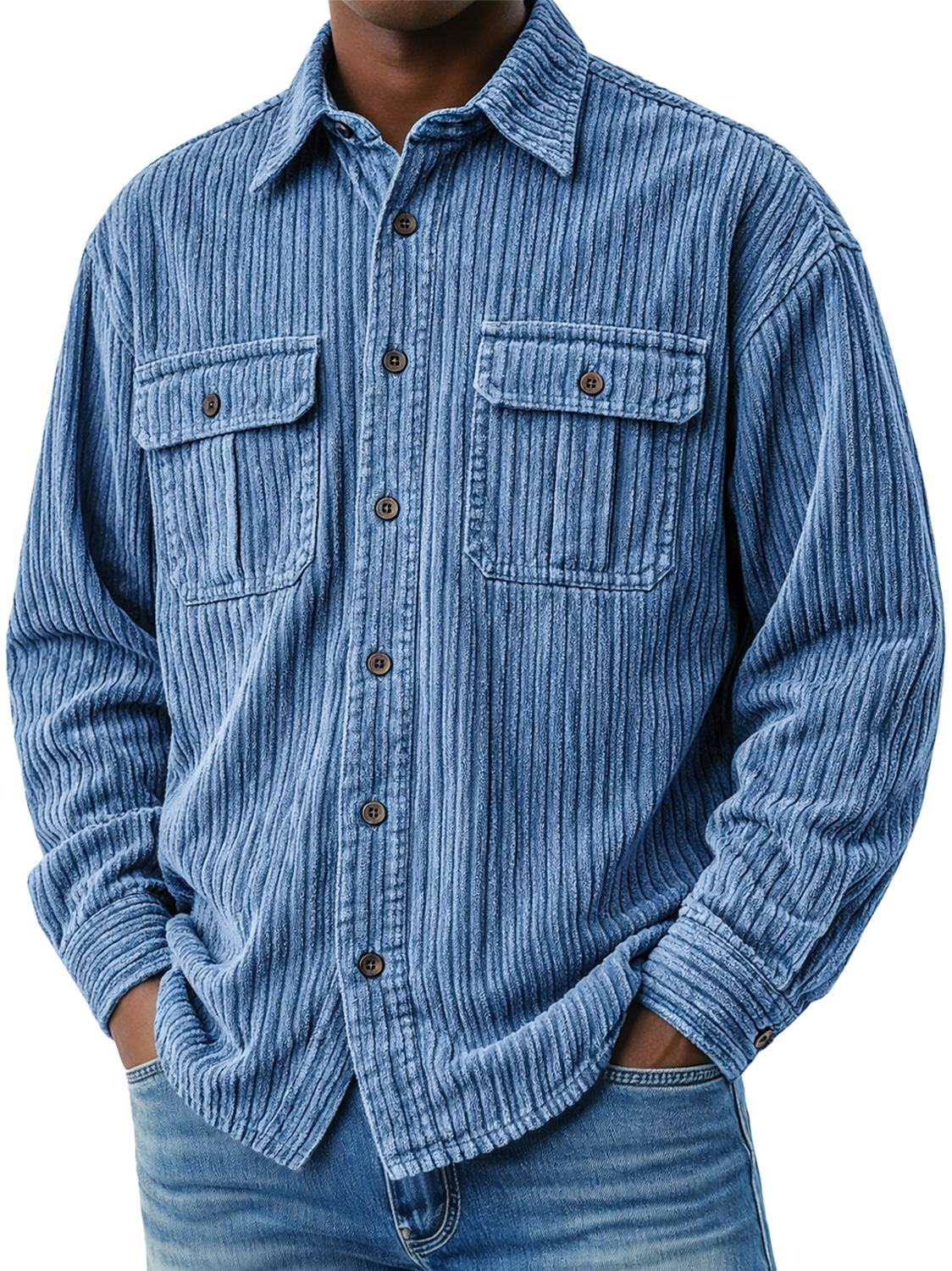 Men's Vintage Corduroy Double-pocket Casual Long-sleeved Shirt