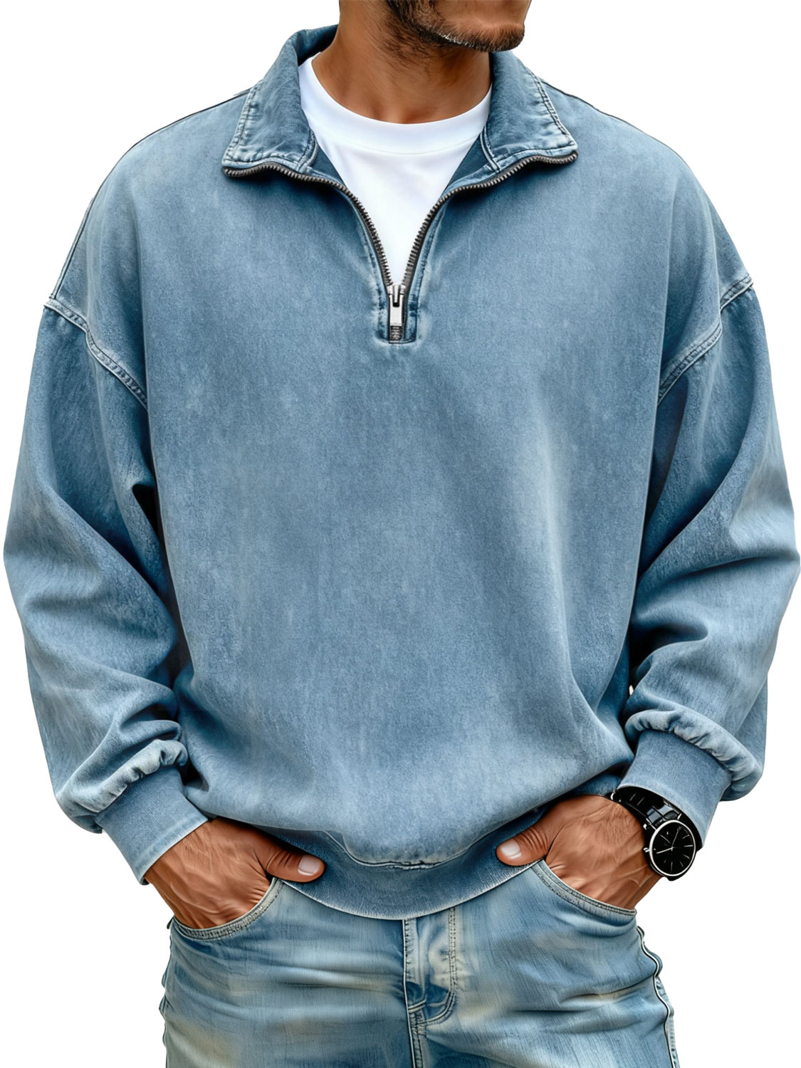 Men's Retro Stand Collar Zipper Casual Loose Sweatshirt