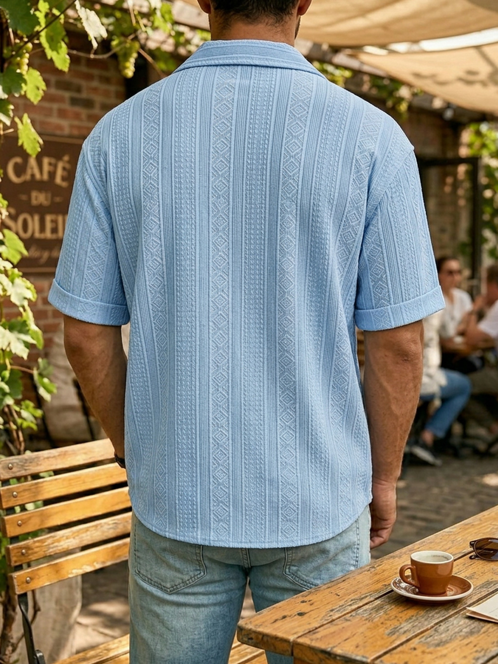 Men's Simple Textured Pocket Casual Short-Sleeve Shirt