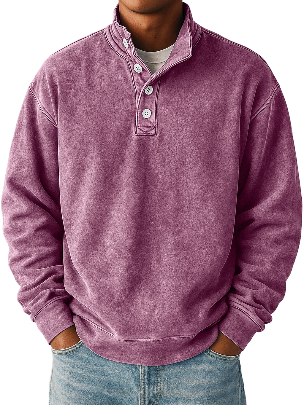 Men's Daily Retro Stand Collar Button Casual Sweatshirt