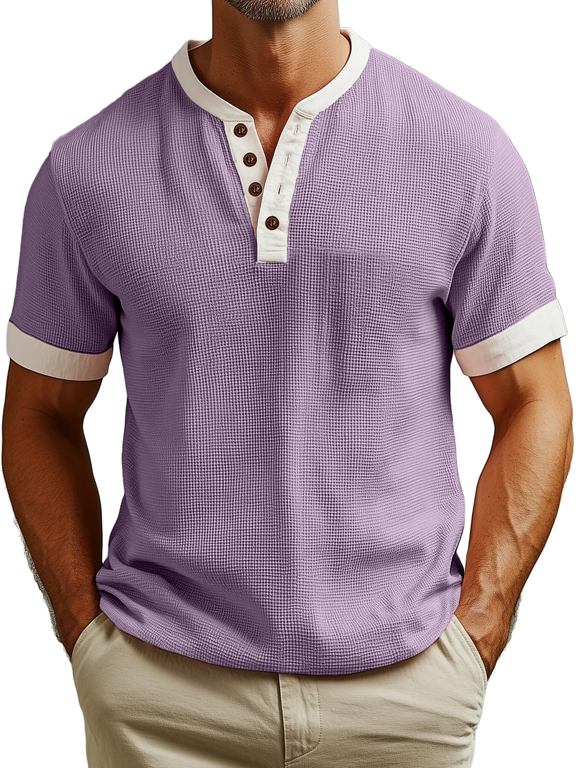 Men's Everyday Waffle Colorblock Casual Short Sleeve Henley Shirt