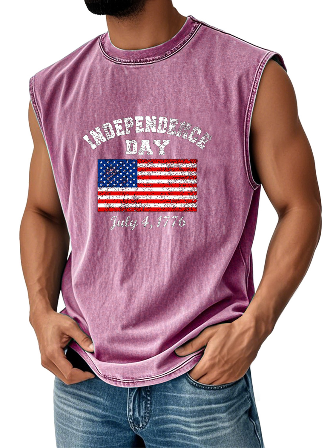 Men's Retro Everyday Independence Day Flag Print Casual Round Neck Sleeveless Vest
