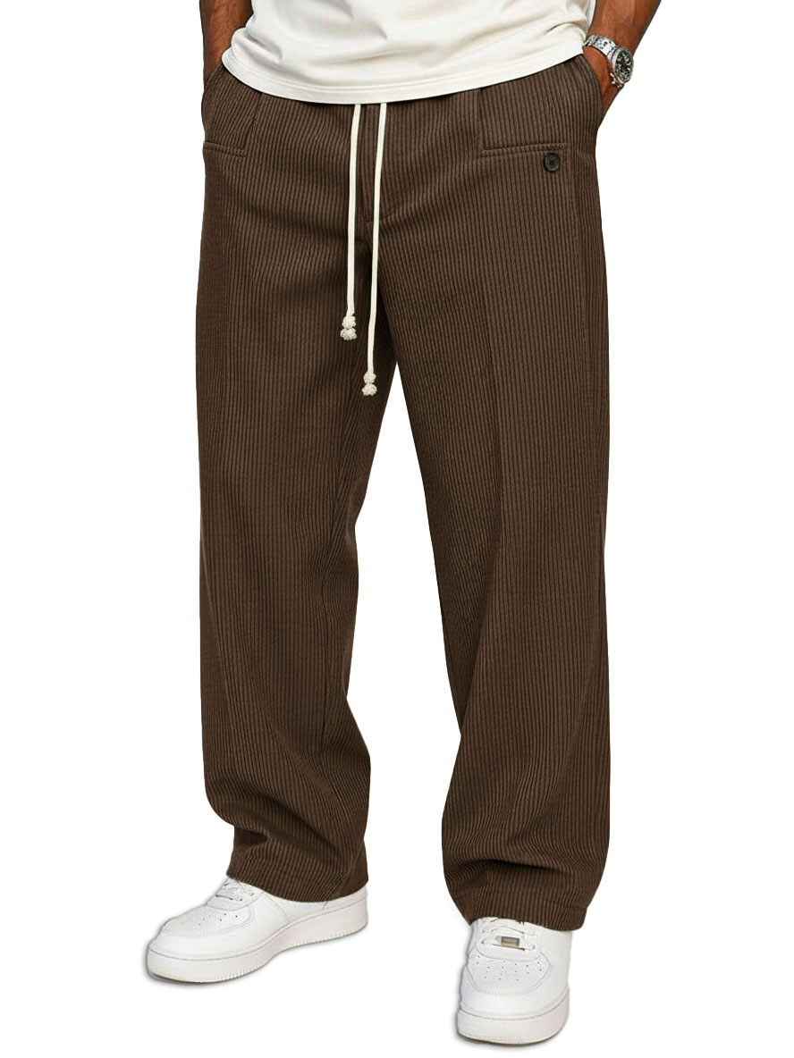 Men's Stylish Casual Loose Elastic Waistband Pocket Trousers 
