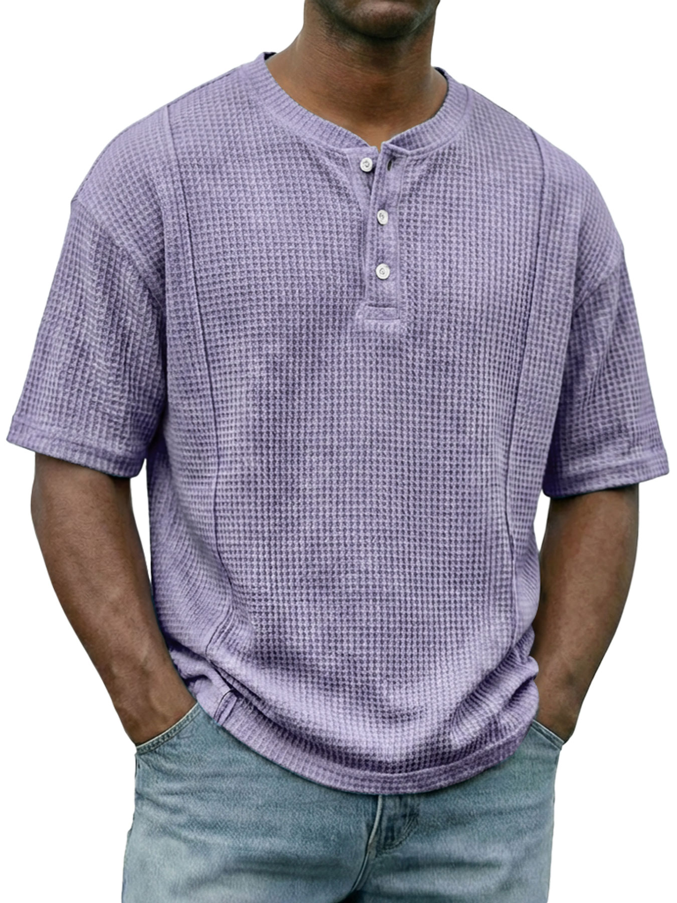 Men's Everyday Waffle-knit Deconstructed Casual Short-sleeved Henley Shirt