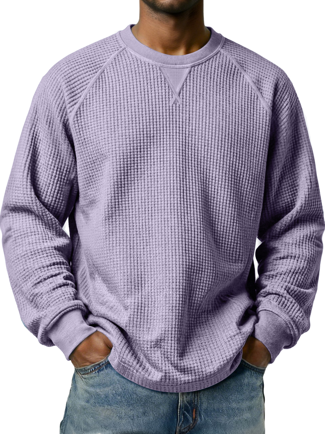 Men's Waffle-knit Raglan Sleeve Crew Neck Casual Long-sleeved T-shirt