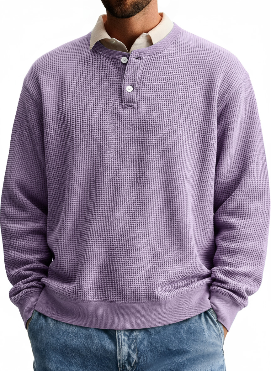 Men's Simple Waffle Casual Long Sleeve Henley Shirt