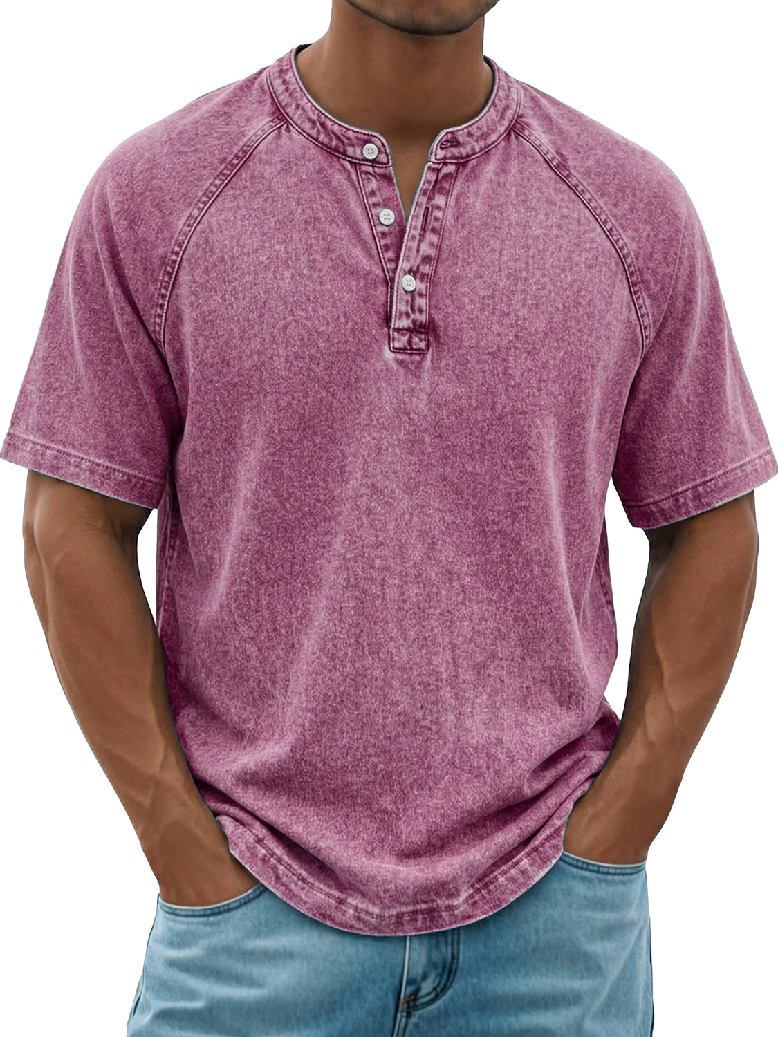 Men's Retro Raglan Casual Short-Sleeve Henley Shirt