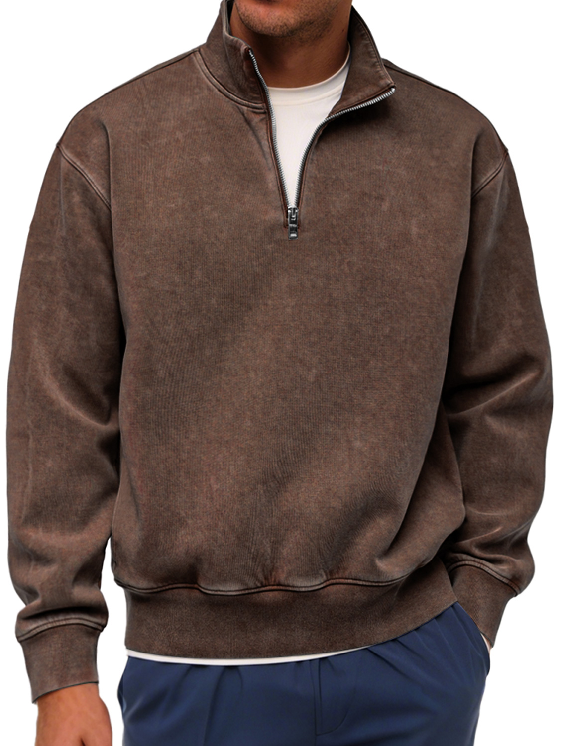 Men's Retro Fashion Stand Collar Zipper Casual Loose Sweatshirt