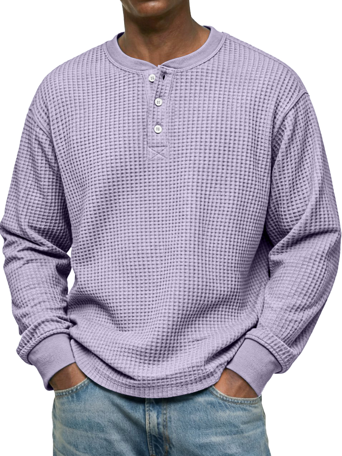 Men's Simple Waffle Casual Long-Sleeved Henley Shirt