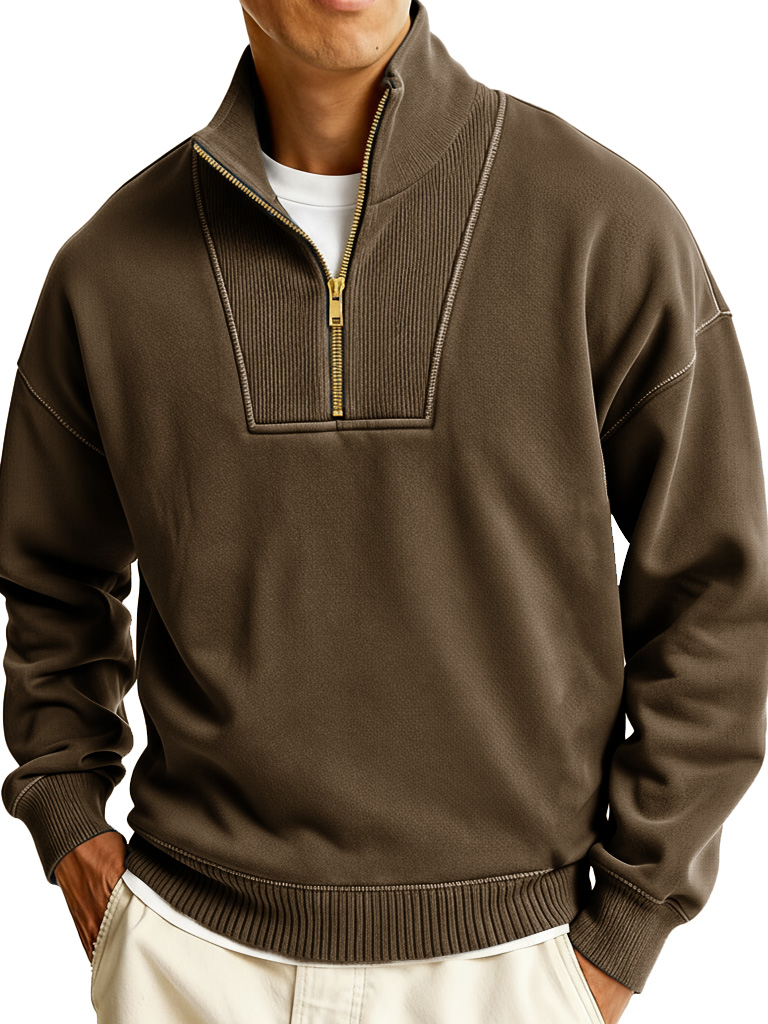 Men's Fashionable Sporty Casual Stand Collar Zipper Long-Sleeve Sweatshirt