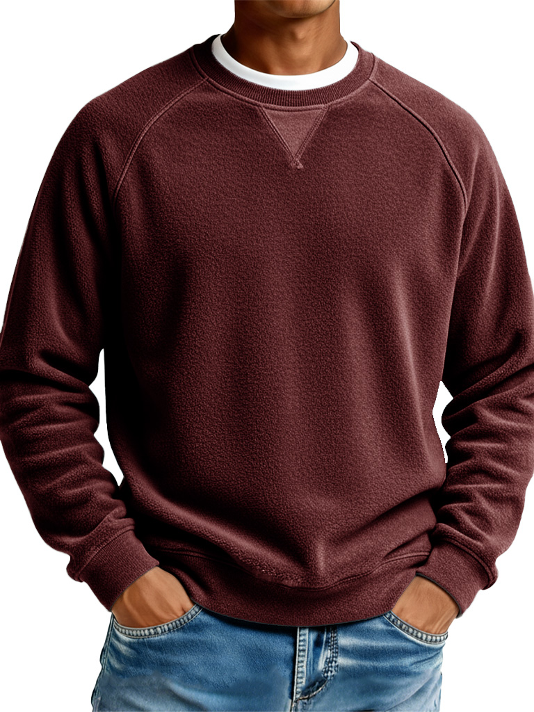 Men's Fashionable Casual Ribbed Fabric Raglan Neck Long-Sleeved Top