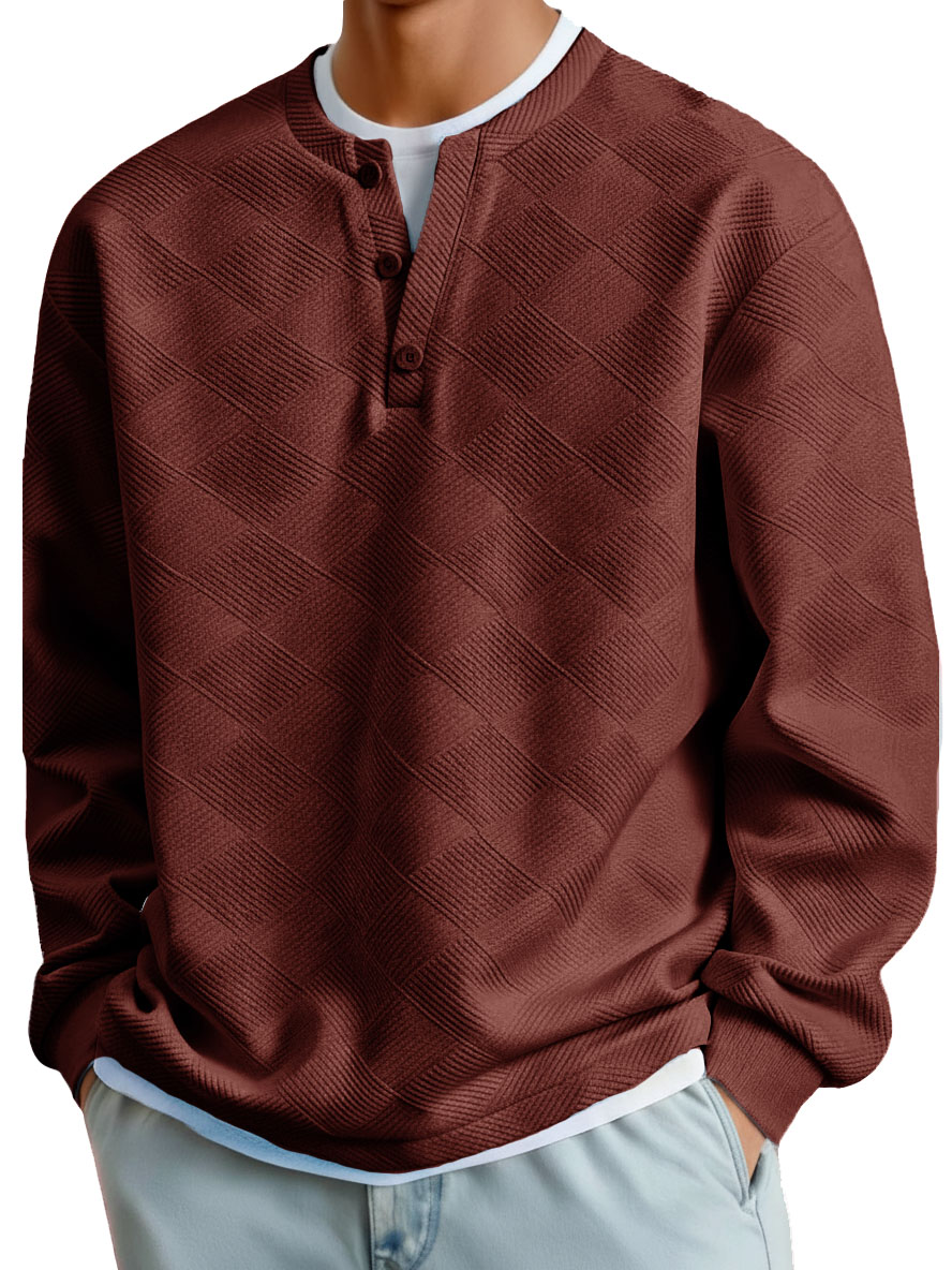 Men's Clothing Fashionable Casual Jacquard Fabric Long-sleeved Henry Shirt 