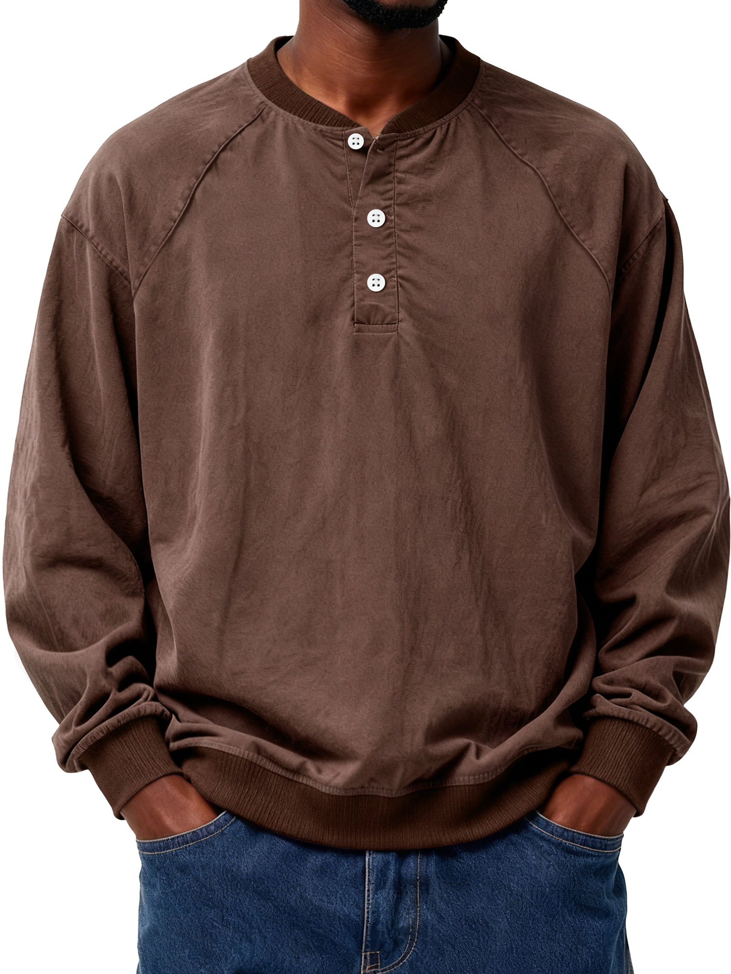 Men's Casual Patchwork Raglan Solid Color Workwear Henley Shirt