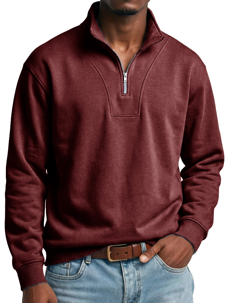 Men's Fashionable Casual Stand Collar Zipper Long-Sleeved Top