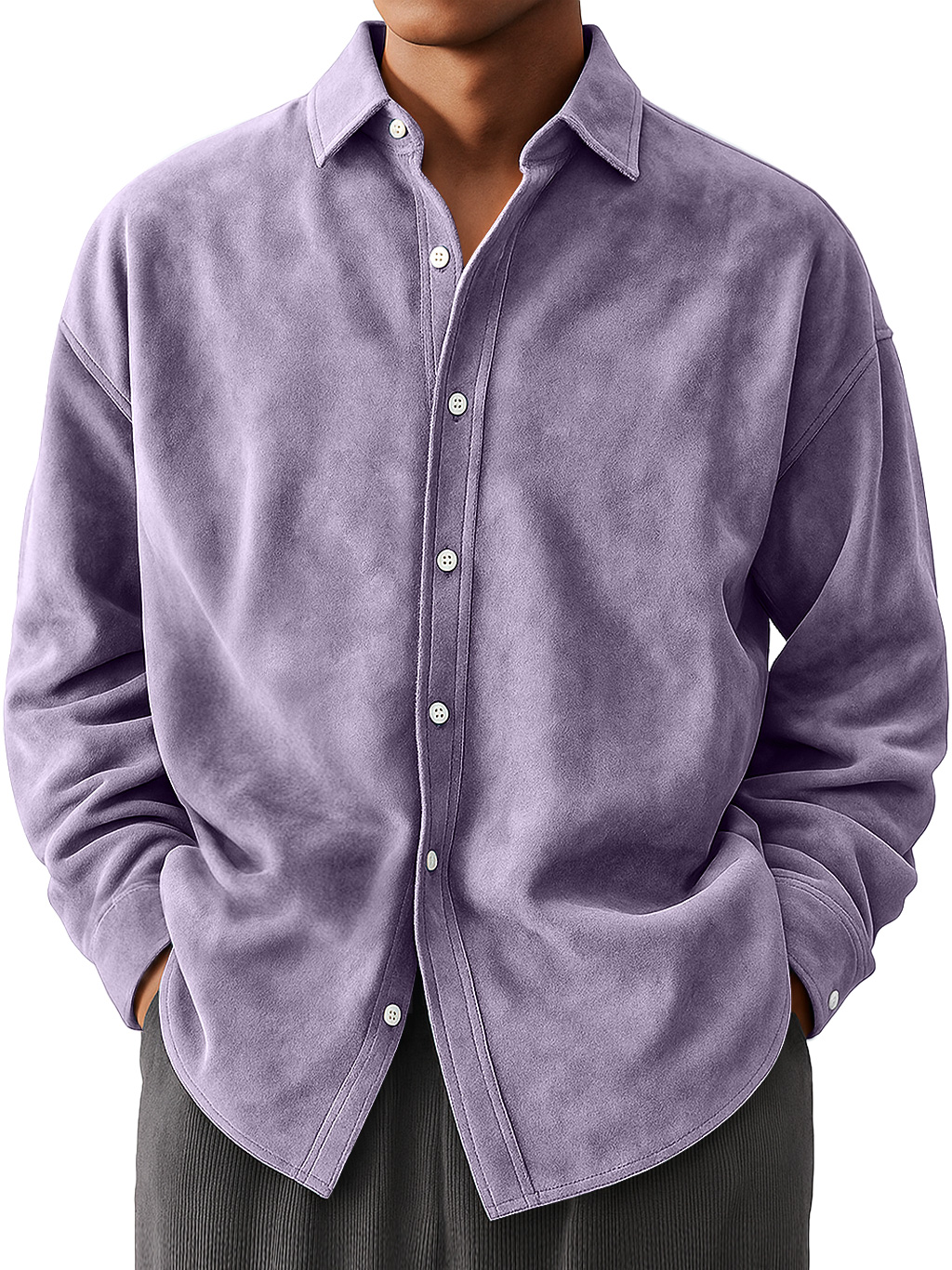 Men's Everyday Suede Casual Comfort Long Sleeve Shirt