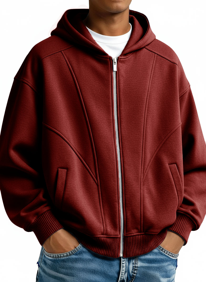  Men's Stylish Casual Loose-fitting Zippered Hooded Sweatshirt 