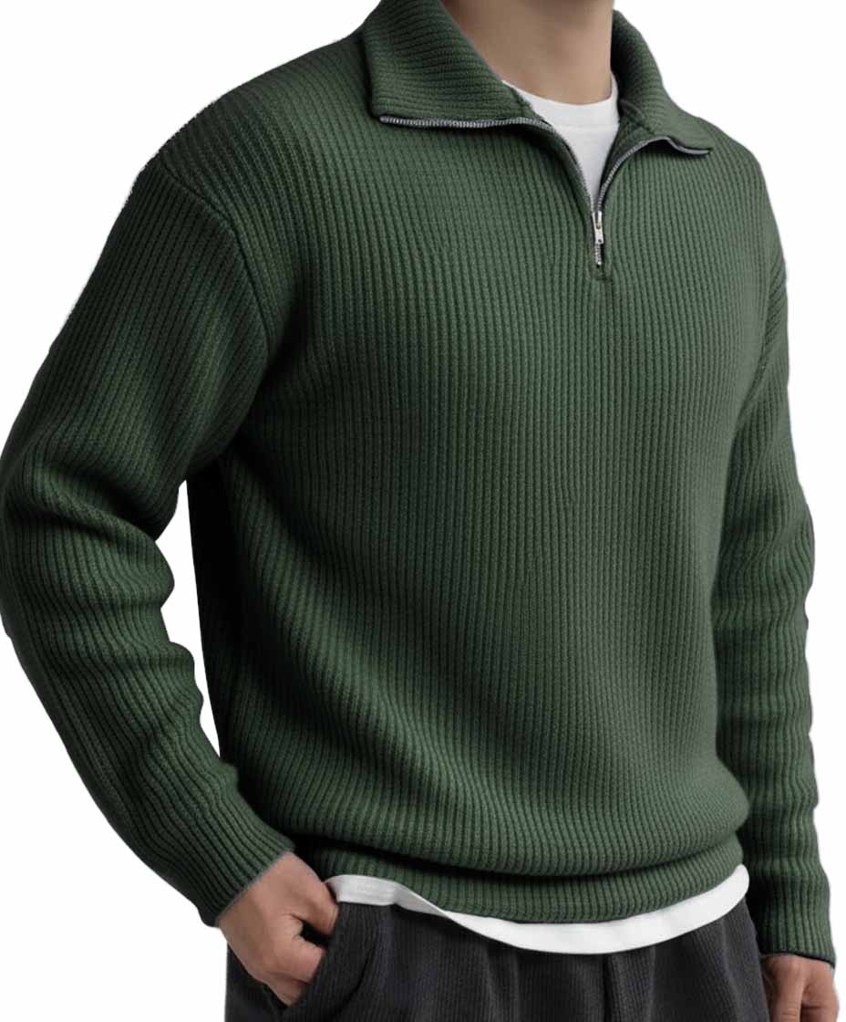 Men's Fashionable Casual Stand Collar Zipper Long Sleeve Top