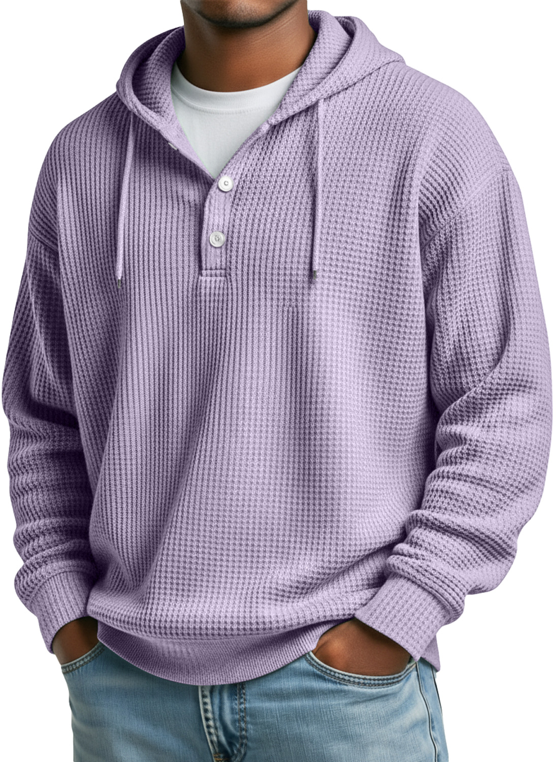 Men's Waffle Casual Hooded Button Loose Sweatshirt
