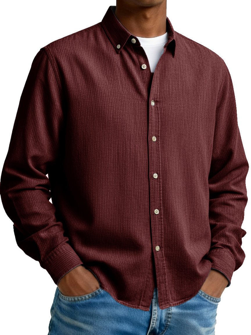 Men's Fashion Casual Retro Turn-Down Collar Long-Sleeve Shirt