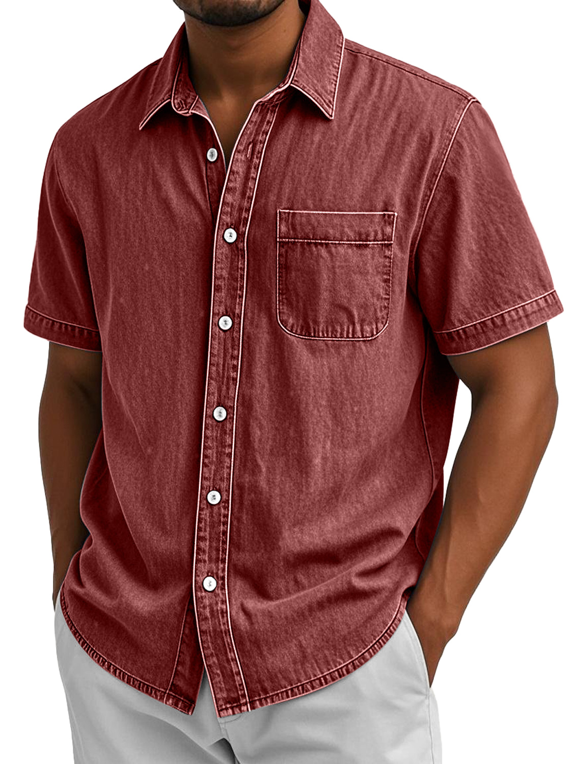Men's Retro Casual Lapel Pocket Comfort Short Sleeve Shirt